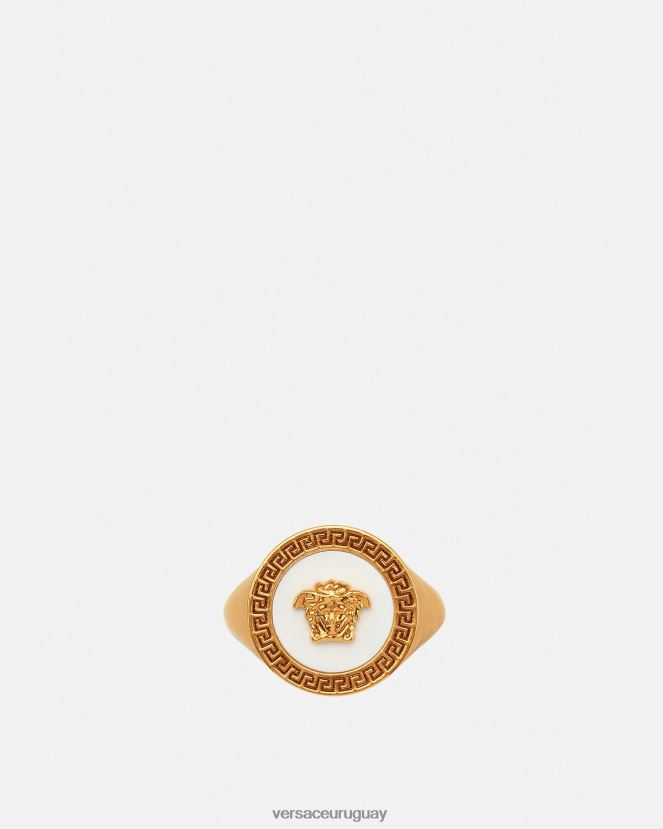 Versace anillo de medusa esmaltado hombres oro y blanco accesorios H88R0H1693