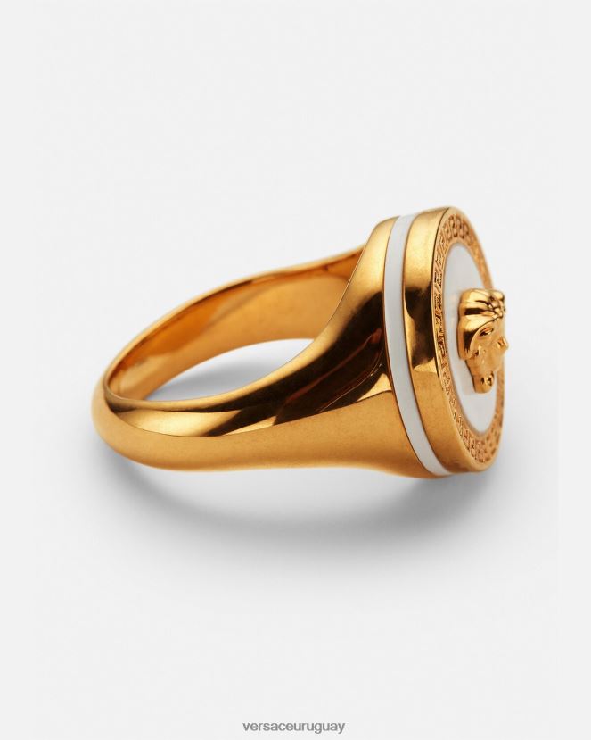 Versace anillo de medusa esmaltado hombres oro y blanco accesorios H88R0H1693