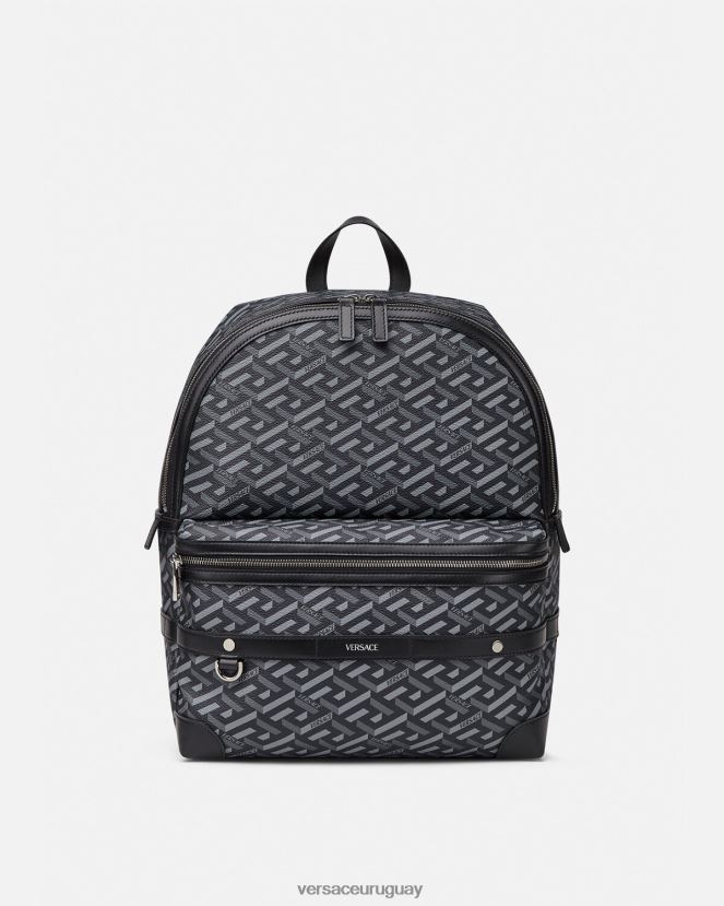 Versace mochila con la firma la greca hombres negro y gris bolsas H88R0H1487