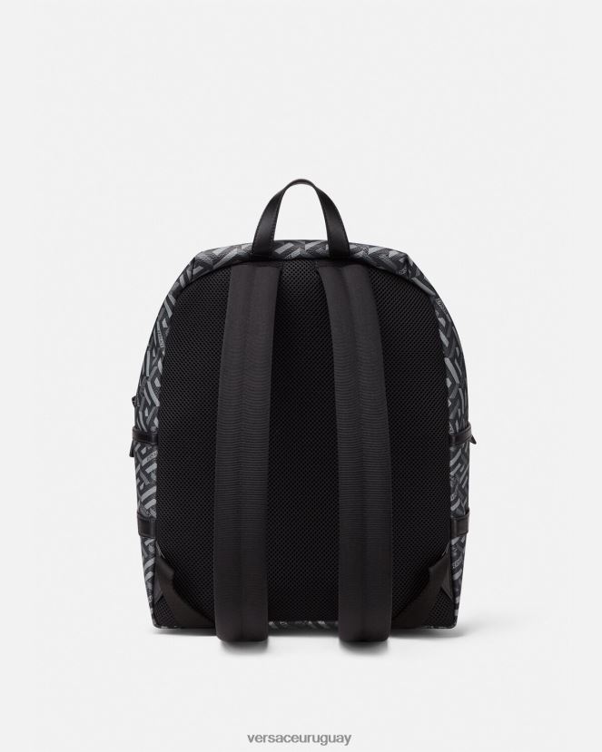 Versace mochila con la firma la greca hombres negro y gris bolsas H88R0H1487