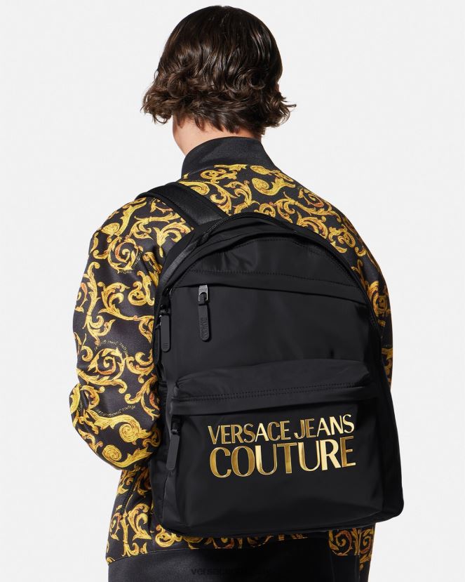 Versace mochila de alta costura con logo hombres oro negro accesorios H88R0H2492