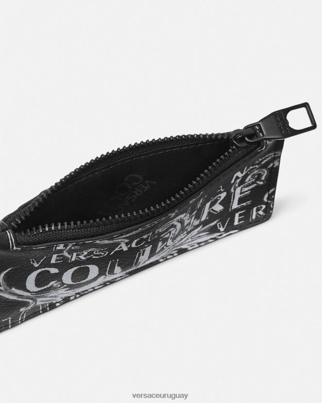 Versace tarjetero Couture con logo y cremallera hombres negro y gris accesorios H88R0H2513