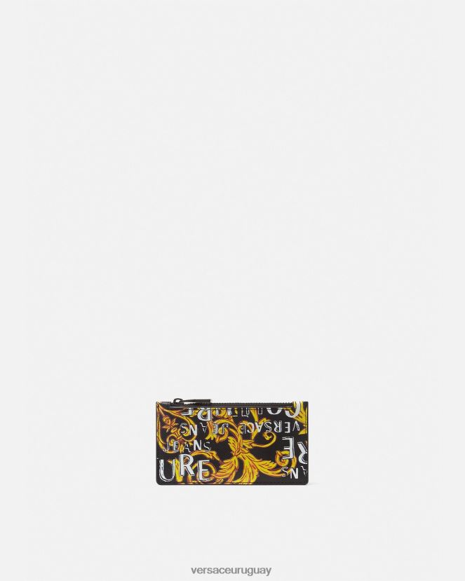 Versace tarjetero Couture con logo y cremallera hombres oro negro accesorios H88R0H2514