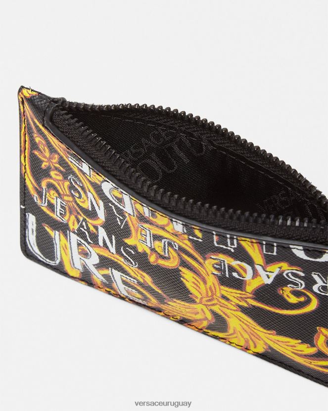 Versace tarjetero Couture con logo y cremallera hombres oro negro accesorios H88R0H2514
