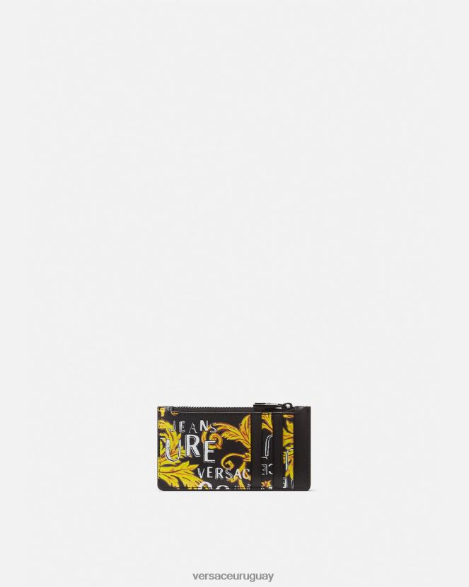 Versace tarjetero Couture con logo y cremallera hombres oro negro accesorios H88R0H2514