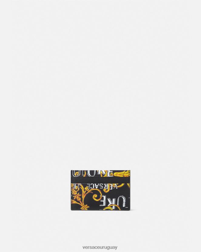Versace tarjetero de alta costura con logo hombres oro negro accesorios H88R0H2515