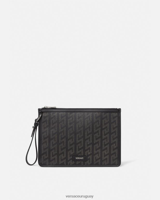 Versace bandolera con greca y tachuelas hombres negro bolsas H88R0H1475