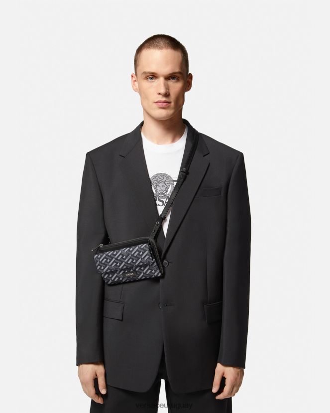 Versace bolso bandolera con firma la greca hombres negro y gris bolsas H88R0H1484