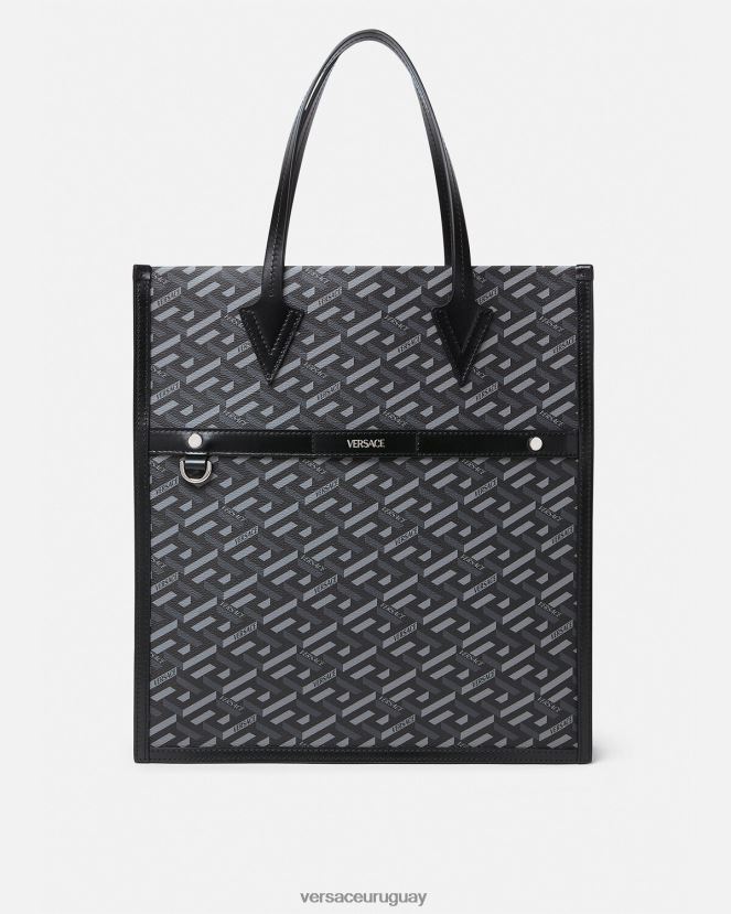 Versace bolso tote alto con firma la greca hombres negro y gris bolsas H88R0H1476
