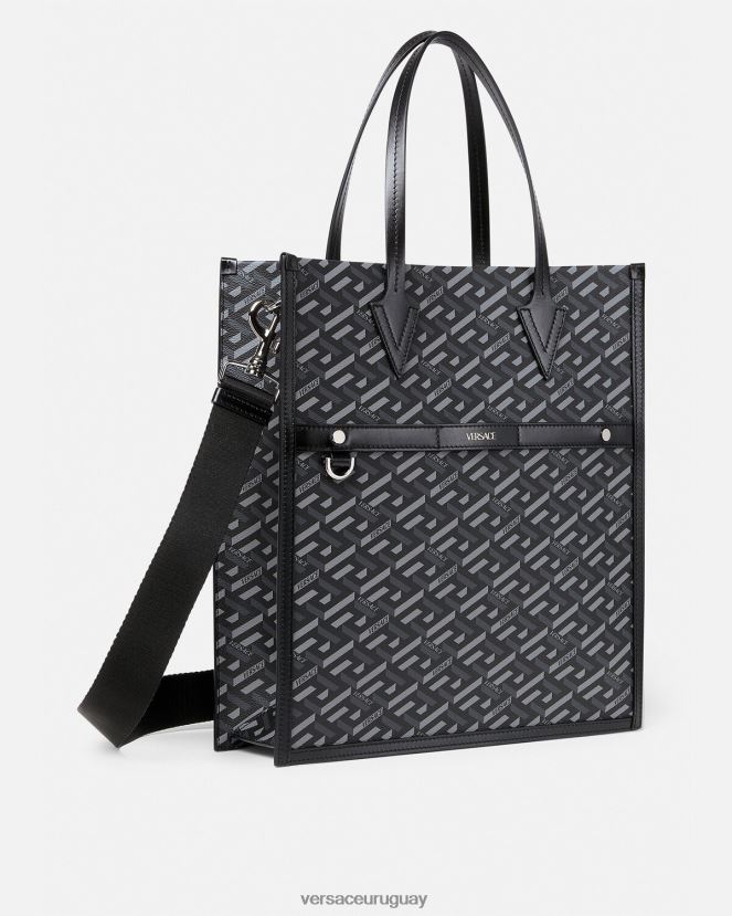 Versace bolso tote alto con firma la greca hombres negro y gris bolsas H88R0H1476