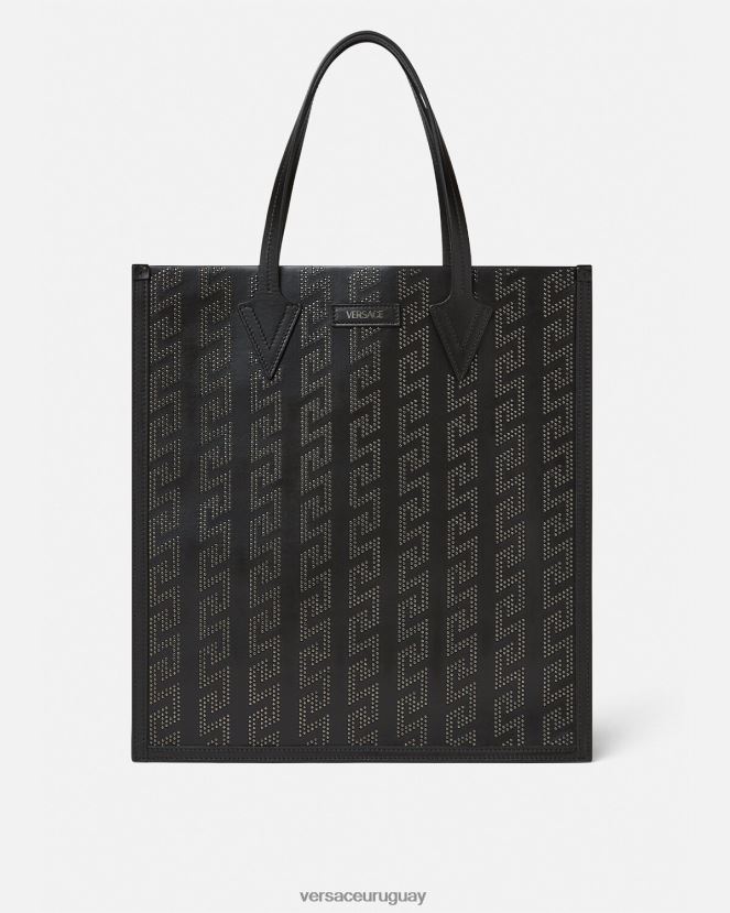 Versace bolso tote alto con greca y apliques hombres negro bolsas H88R0H1489
