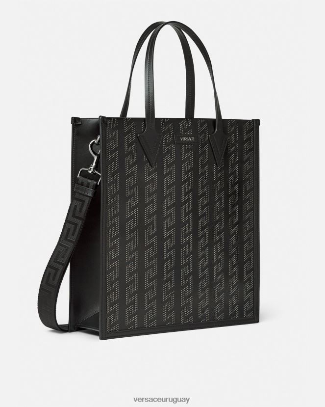 Versace bolso tote alto con greca y apliques hombres negro bolsas H88R0H1489