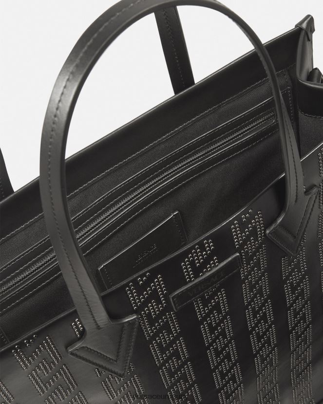 Versace bolso tote alto con greca y apliques hombres negro bolsas H88R0H1489