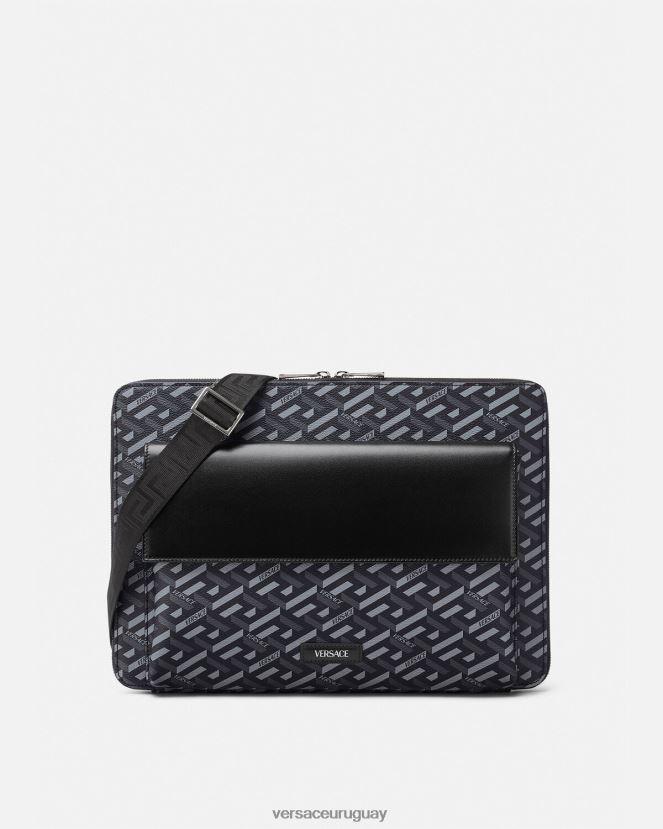 Versace funda para portátil con firma la greca hombres negro y gris bolsas H88R0H1483