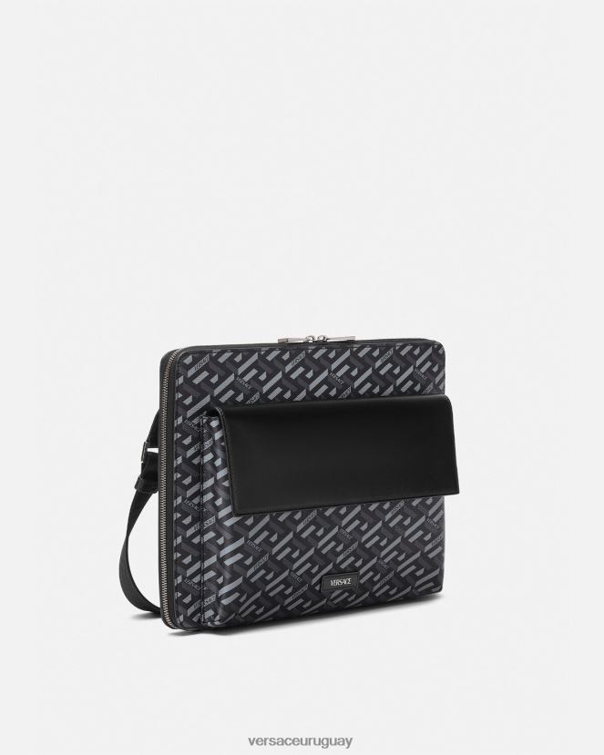 Versace funda para portátil con firma la greca hombres negro y gris bolsas H88R0H1483
