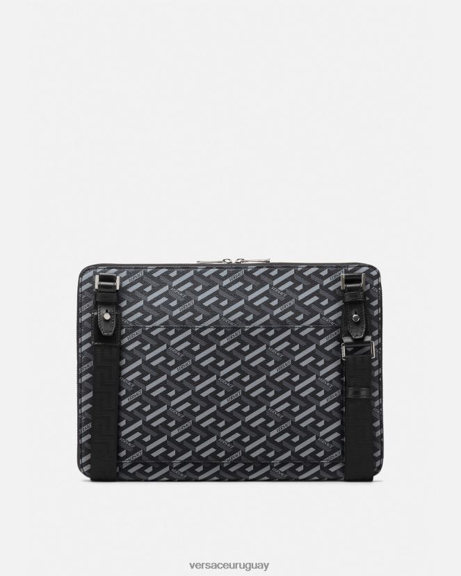 Versace funda para portátil con firma la greca hombres negro y gris bolsas H88R0H1483