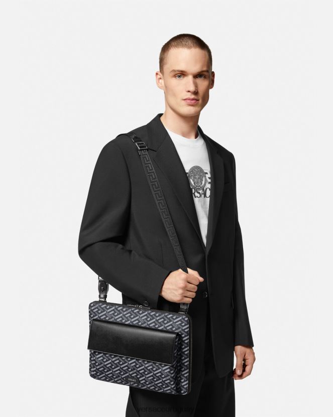 Versace funda para portátil con firma la greca hombres negro y gris bolsas H88R0H1483