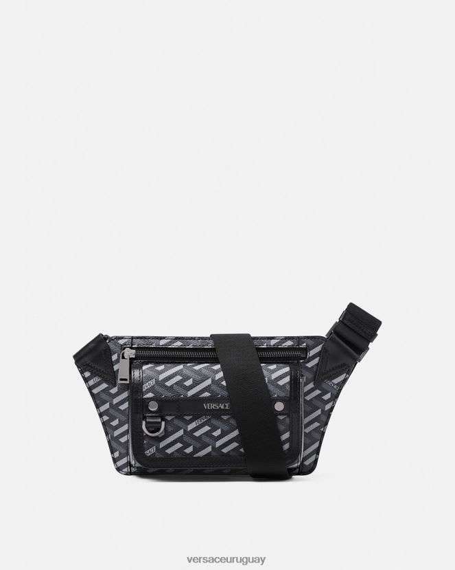 Versace riñonera con firma la greca hombres negro y gris bolsas H88R0H1486