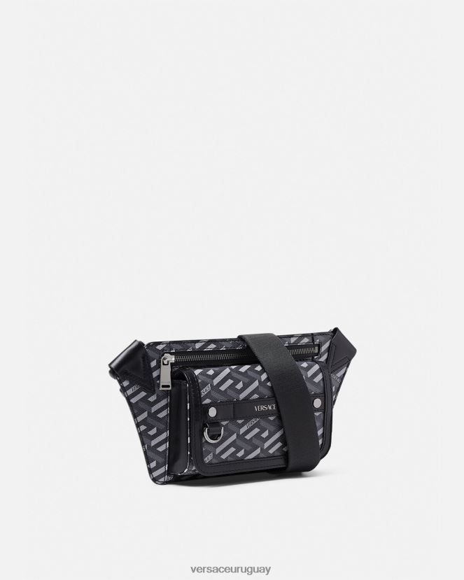 Versace riñonera con firma la greca hombres negro y gris bolsas H88R0H1486