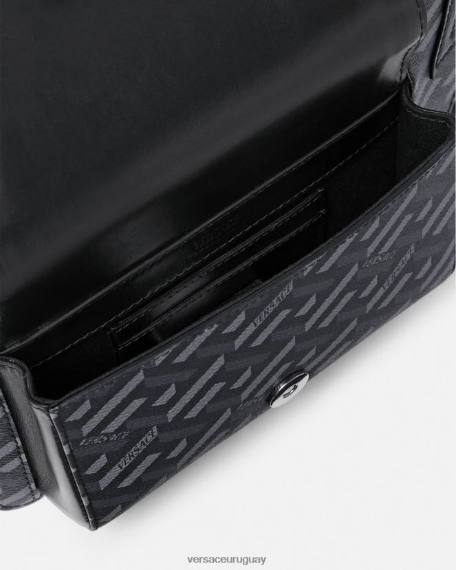 Versace riñonera con firma la greca hombres negro y gris bolsas H88R0H1486
