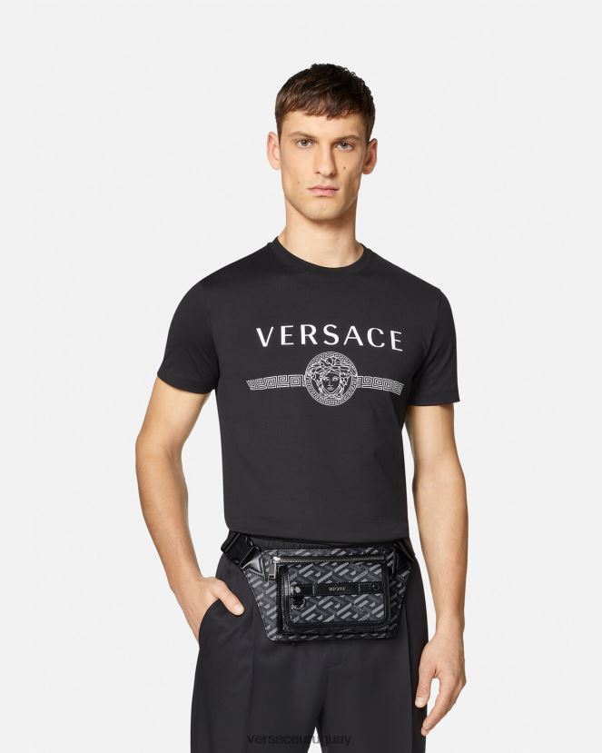 Versace riñonera con firma la greca hombres negro y gris bolsas H88R0H1486