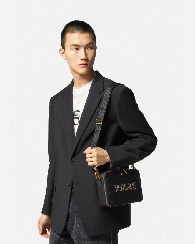 Versace bolso messenger con logo y tachuelas hombres negro bolsas H88R0H1502