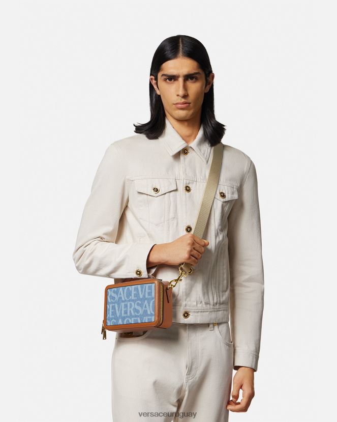Versace bolso tipo mensajero pequeño por toda la prenda hombres azul bolsas H88R0H1494