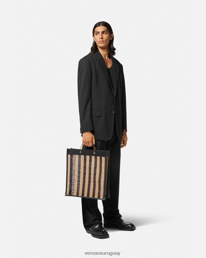 Versace bolso shopper a rayas hombres negro y beige bolsas H88R0H1510