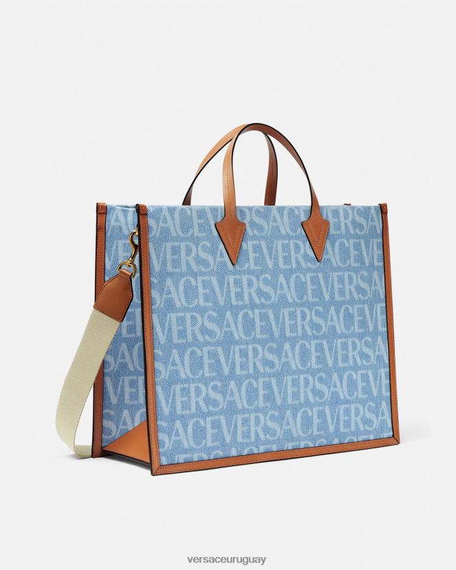 Versace bolso tote de mezclilla en toda su extensión hombres azul bolsas H88R0H1505