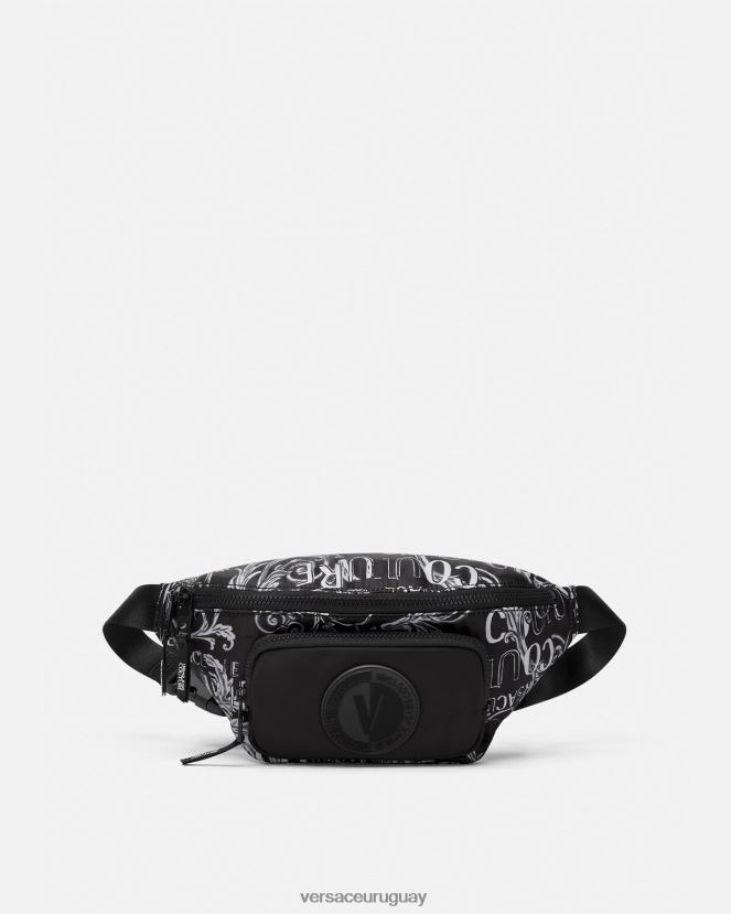 Versace riñonera de alta costura con logo hombres negro y gris bolsas H88R0H2494
