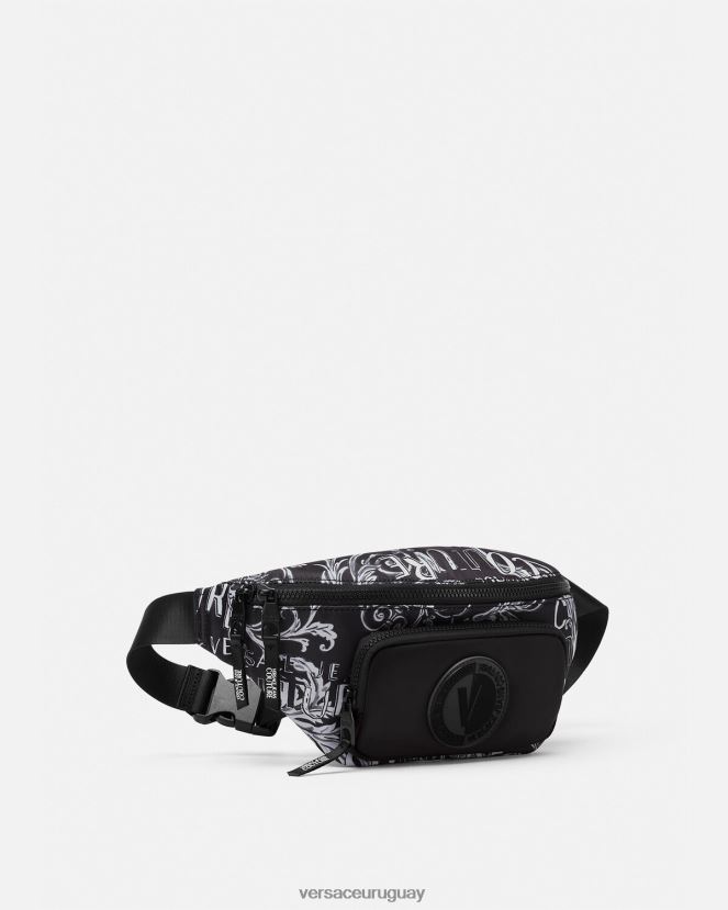 Versace riñonera de alta costura con logo hombres negro y gris bolsas H88R0H2494