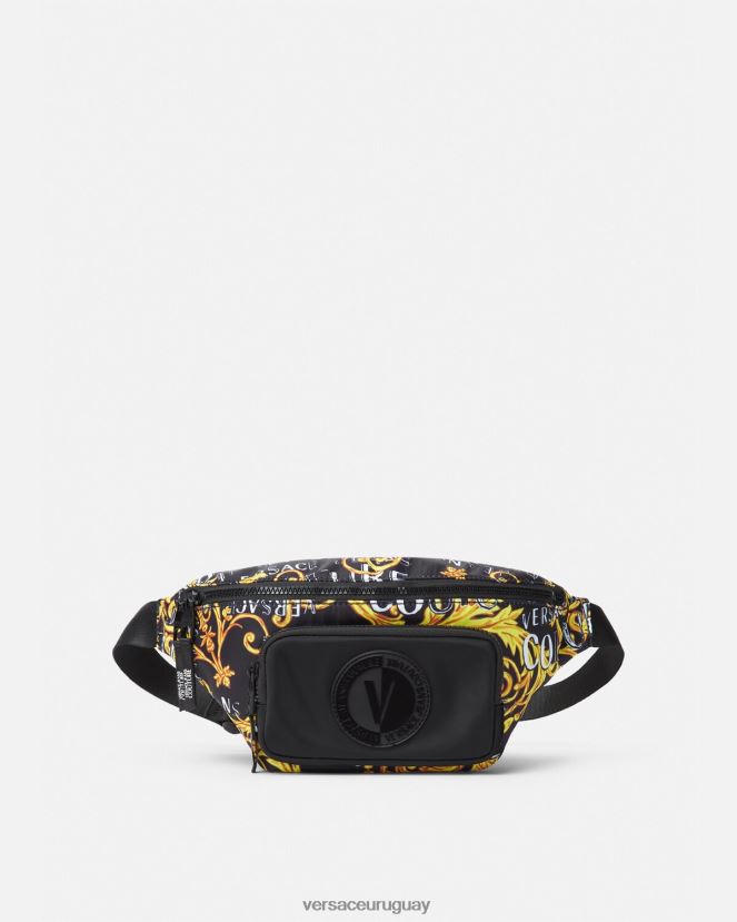 Versace riñonera de alta costura con logo hombres oro negro bolsas H88R0H2495