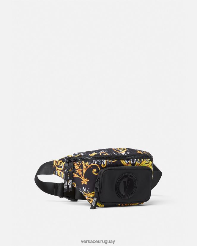 Versace riñonera de alta costura con logo hombres oro negro bolsas H88R0H2495