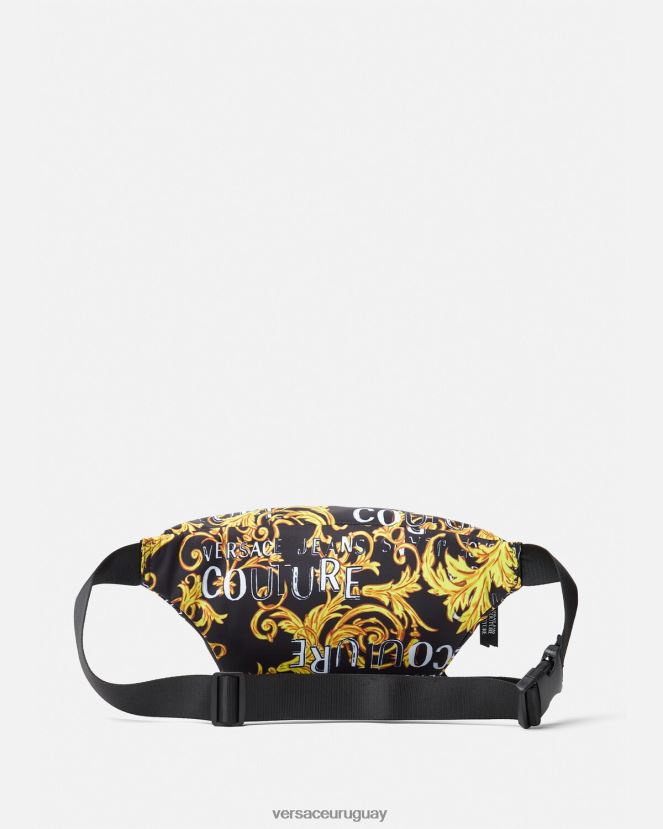 Versace riñonera de alta costura con logo hombres oro negro bolsas H88R0H2495