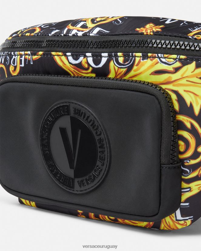 Versace riñonera de alta costura con logo hombres oro negro bolsas H88R0H2495