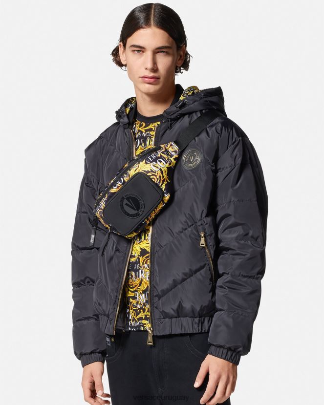 Versace riñonera de alta costura con logo hombres oro negro bolsas H88R0H2495