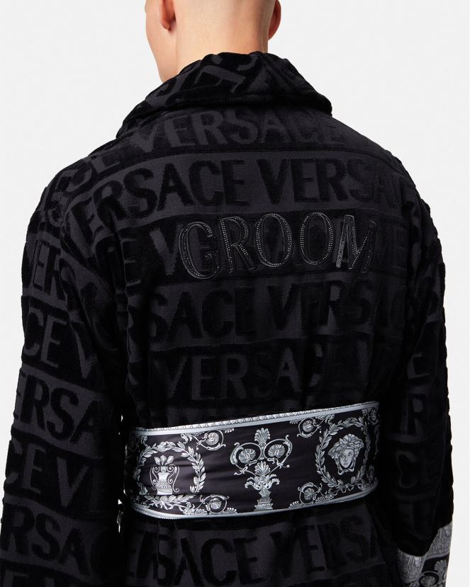 Versace albornoz de novio cristal i barroco hombres negro ropa interior y ropa de playa H88R0H1743
