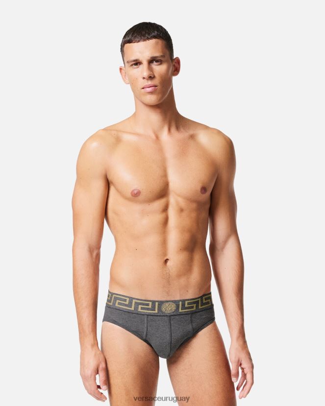 Versace calzoncillos con borde de greca hombres gris ropa interior y ropa de playa H88R0H1790