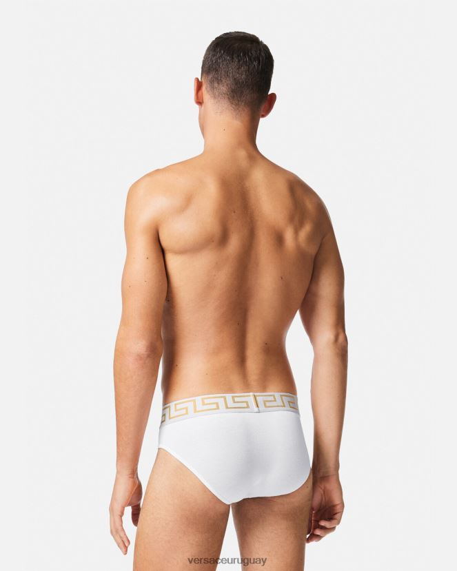 Versace pack de 2 calzoncillos con borde con greca hombres Oro blanco ropa interior y ropa de playa H88R0H1784