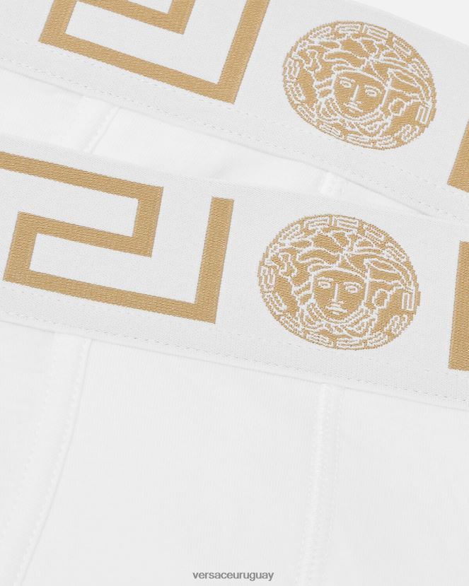 Versace pack de 2 calzoncillos con borde con greca hombres Oro blanco ropa interior y ropa de playa H88R0H1784