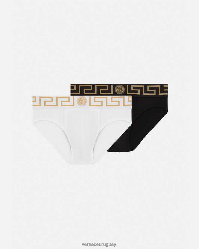 Versace pack de 2 calzoncillos con borde con greca hombres blanco negro ropa interior y ropa de playa H88R0H1781
