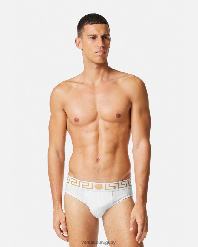 Versace pack de 2 calzoncillos con borde con greca hombres blanco negro ropa interior y ropa de playa H88R0H1781