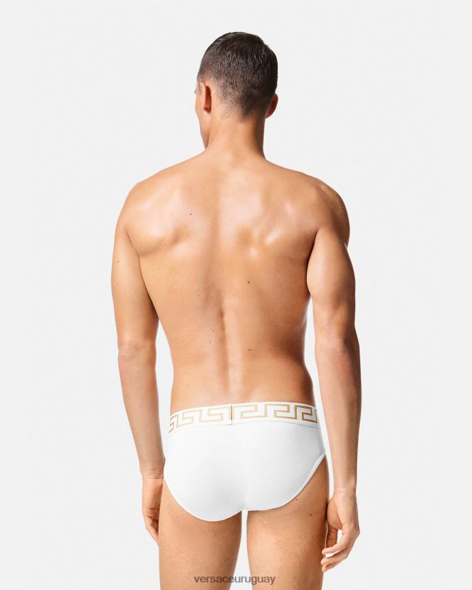 Versace pack de 2 calzoncillos con borde con greca hombres blanco negro ropa interior y ropa de playa H88R0H1781