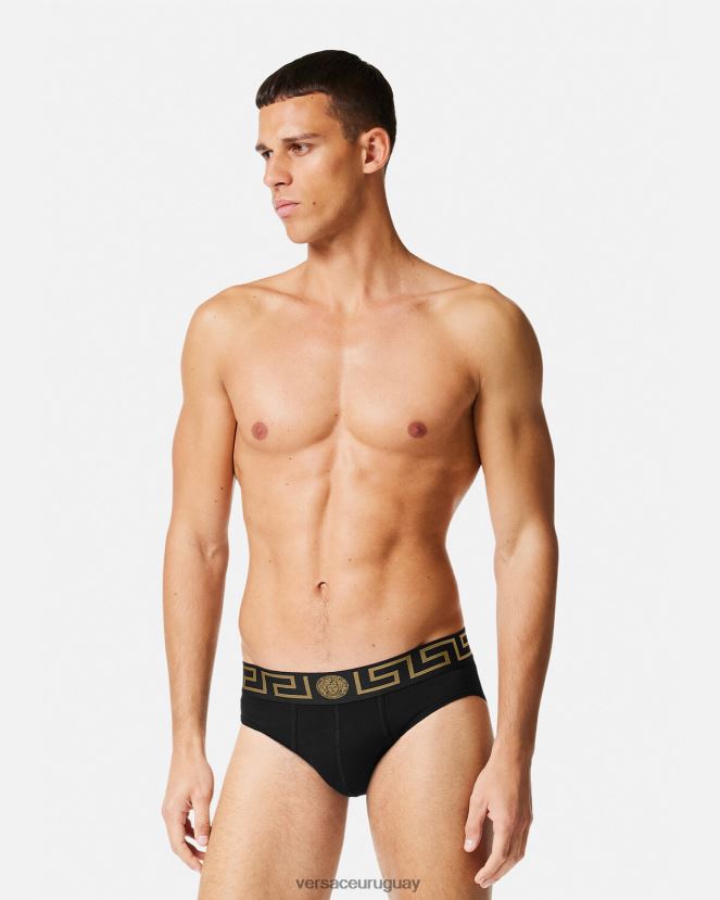Versace pack de 2 calzoncillos con borde con greca hombres blanco negro ropa interior y ropa de playa H88R0H1781