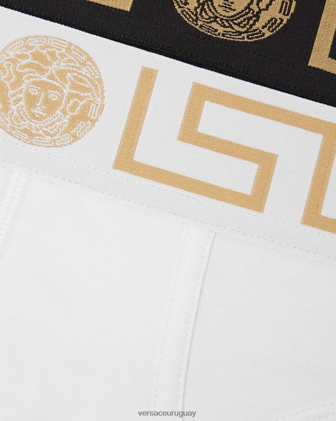 Versace pack de 2 calzoncillos con borde con greca hombres blanco negro ropa interior y ropa de playa H88R0H1781