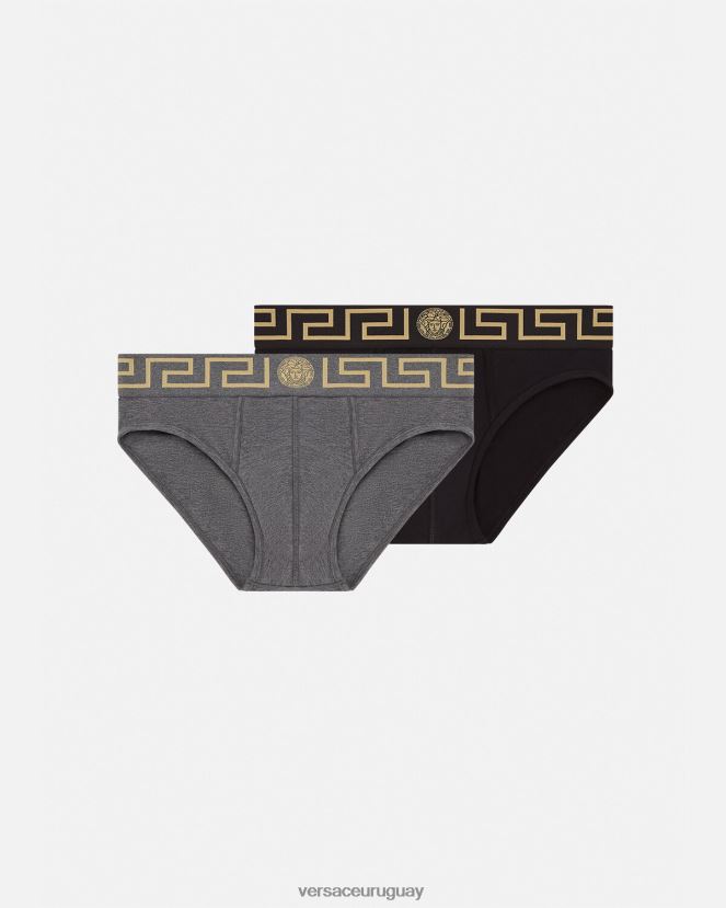Versace pack de 2 calzoncillos con borde con greca hombres gris negro ropa interior y ropa de playa H88R0H1783