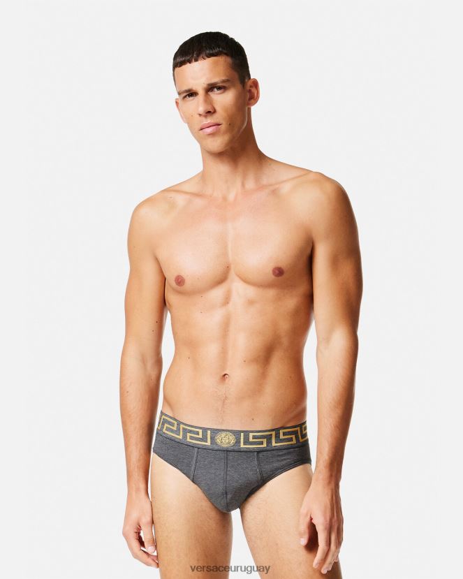 Versace pack de 2 calzoncillos con borde con greca hombres gris negro ropa interior y ropa de playa H88R0H1783