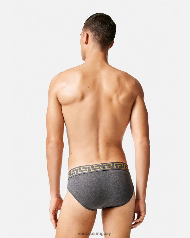 Versace pack de 2 calzoncillos con borde con greca hombres gris negro ropa interior y ropa de playa H88R0H1783