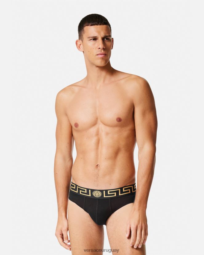 Versace pack de 2 calzoncillos con borde con greca hombres gris negro ropa interior y ropa de playa H88R0H1783