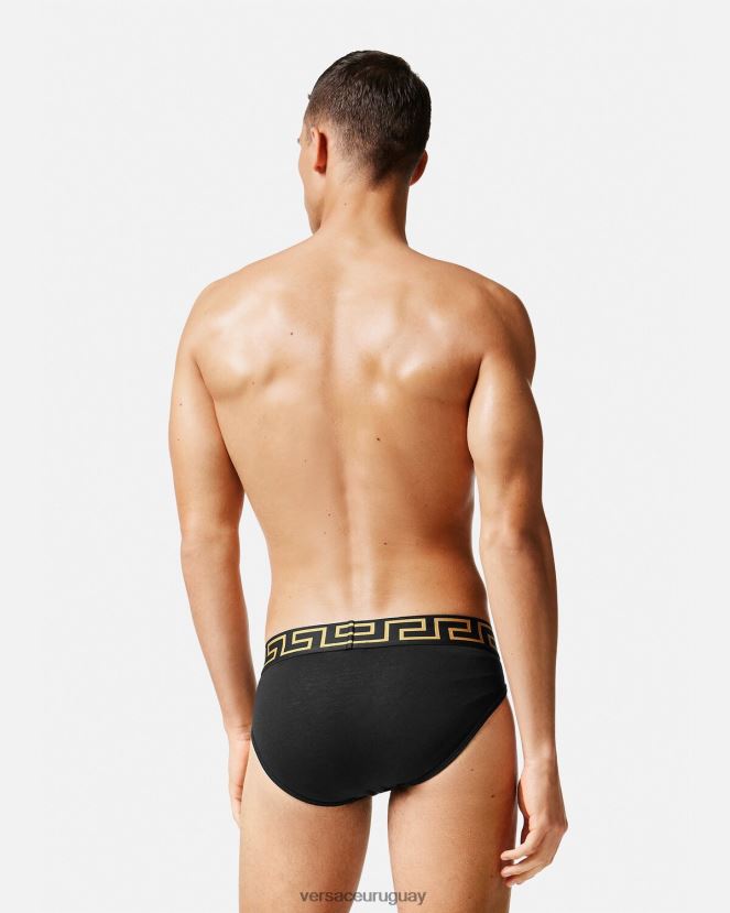 Versace pack de 2 calzoncillos con borde con greca hombres gris negro ropa interior y ropa de playa H88R0H1783